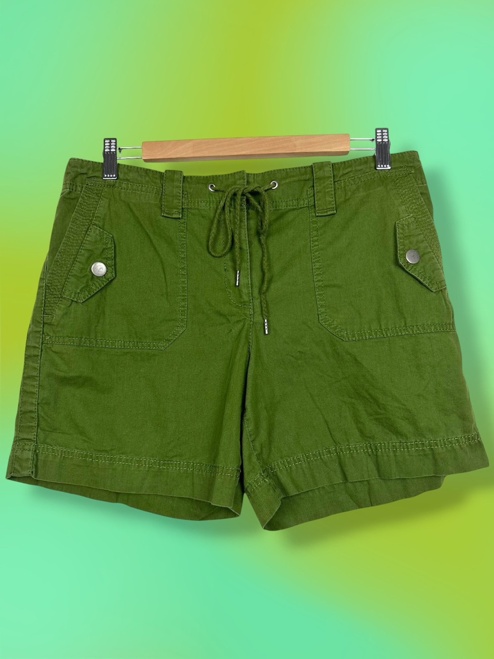 Loft Y2K Cargo Utility Gorpcore Drawstring Twill Cotton Flat Front Shorts Green